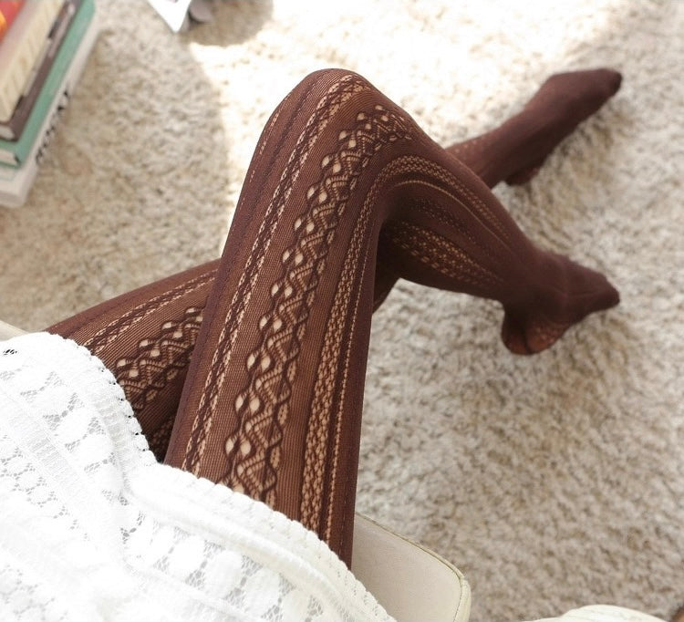 Women’s Sexy Retro Striped Tights – Hollow Out Pantyhose, Super Stretchy Spring & Autumn Leggings Stockings