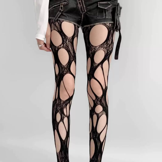 Gothic Women's Irregular Exposed Tights Ripped Fishnet Stockings Sexy Broken Hole Knitting Stocking  Mesh Punk Fishing Net Socks