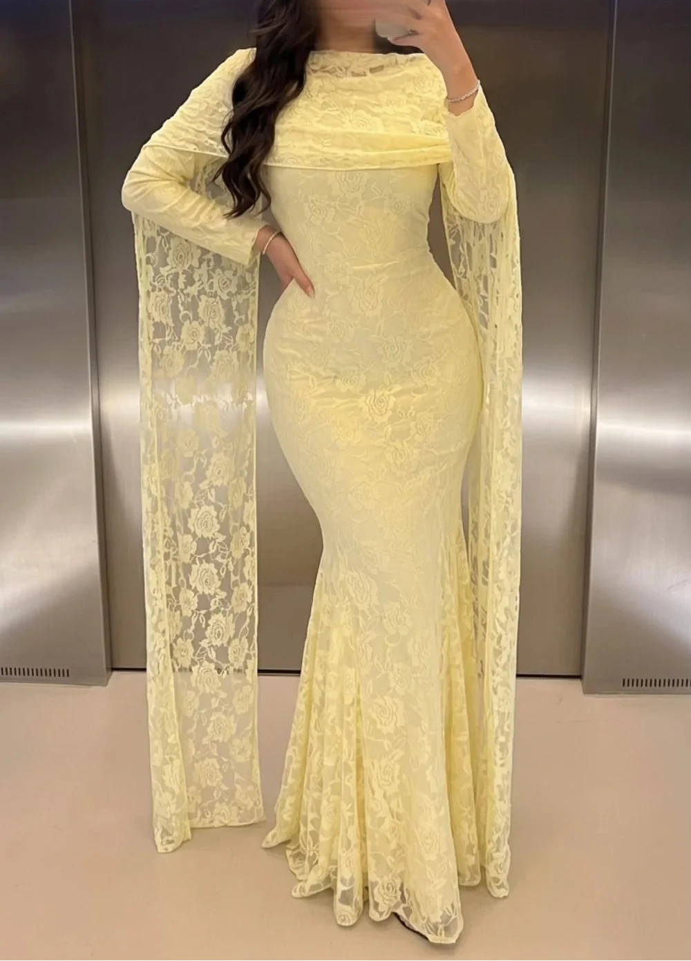 Casual Long Sleeves Lace Mermaid Bodycon Women's Maxi Dress Sexy  Long Dress for Women