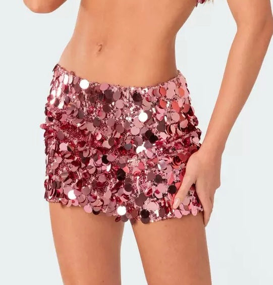 Women Sparkle Glitter Slim Fit Pencil Skirt Multicolor Sequin Bodycon Mini Skirt Premium Club Party Rave