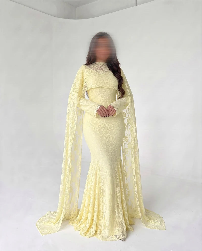 Casual Long Sleeves Lace Mermaid Bodycon Women's Maxi Dress Sexy  Long Dress for Women