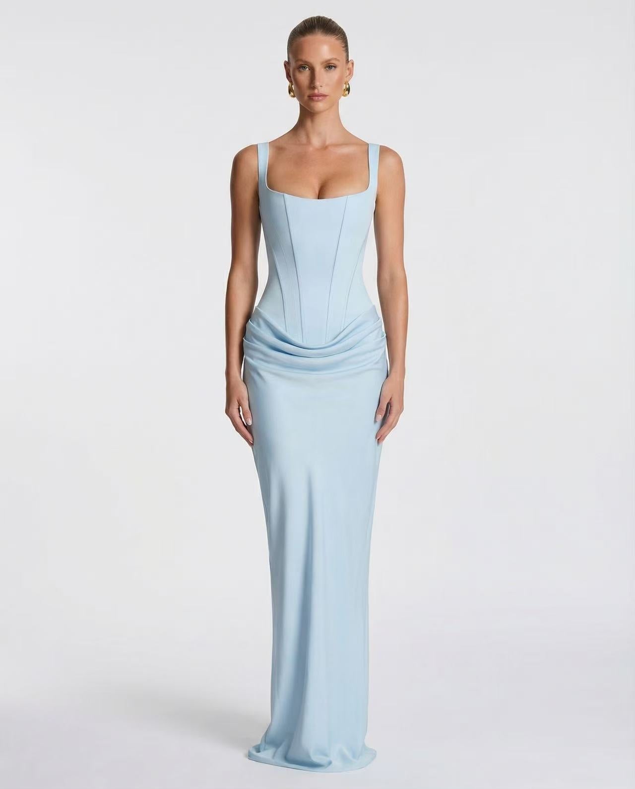 Elegant Women's Party Dress 2026Summer Solid Color Hanging Neck Bareback Strap Split Style Skinny Dress Fishtail Bodycon Dress