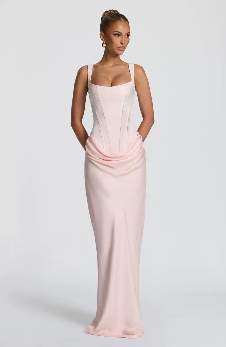 Elegant Women's Party Dress 2026Summer Solid Color Hanging Neck Bareback Strap Split Style Skinny Dress Fishtail Bodycon Dress