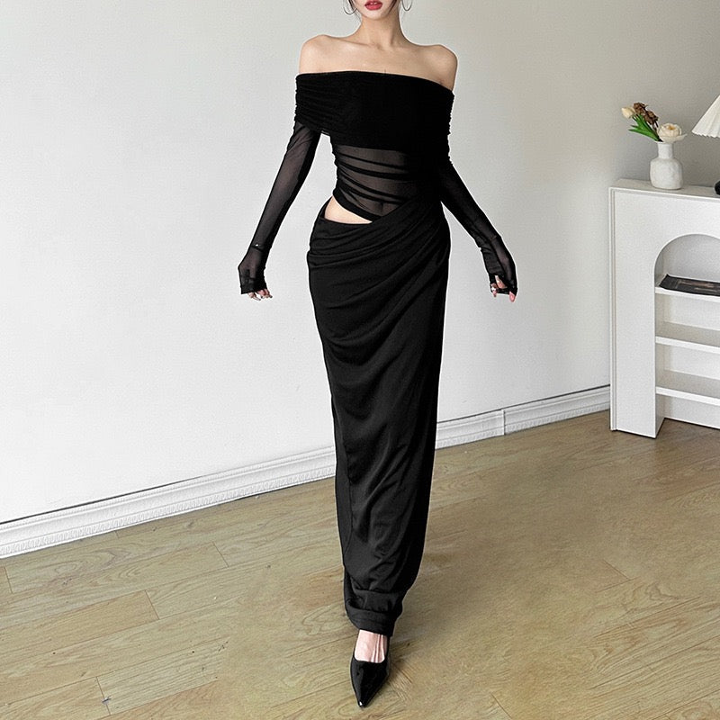 Women's Sexy Mesh See-Through Maxi Dress Long Sleeve  Evening Gown for Club Party Trendy High Street Style 2025