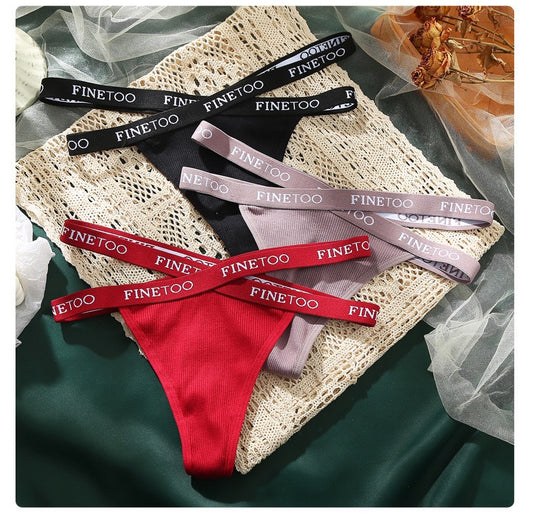 Women’s Ribbed Thong Panties with Logo Elastic Waistband, High-Cut Leg and Minimal Back Coverage Everyday Underwear