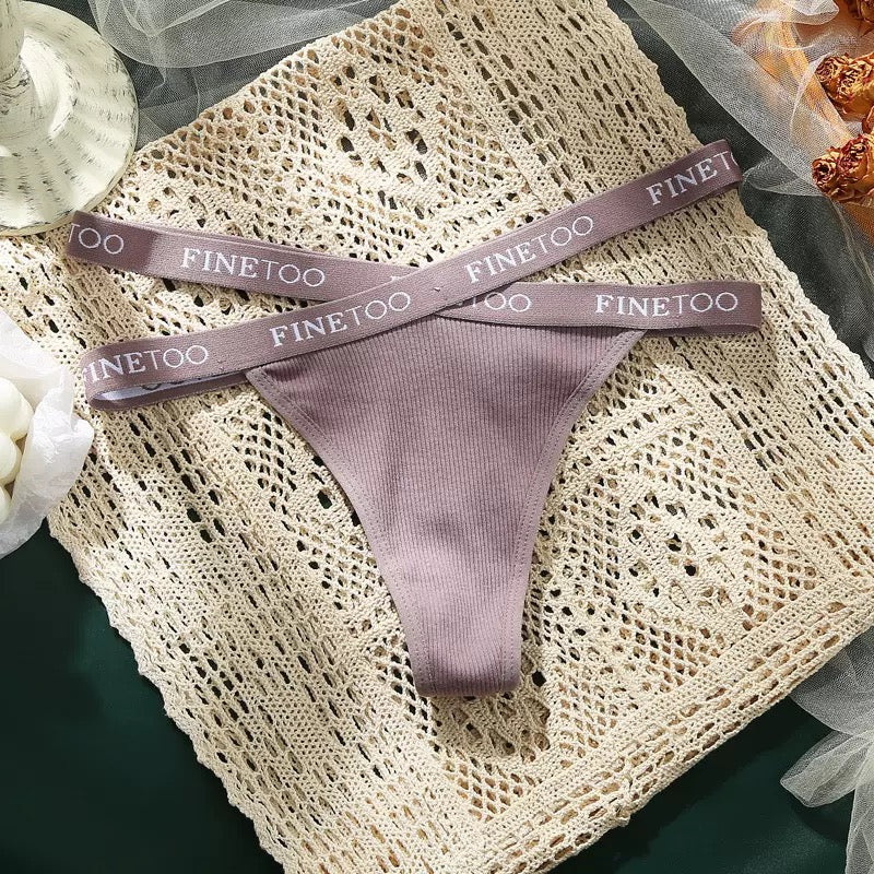 Women’s Ribbed Thong Panties with Logo Elastic Waistband, High-Cut Leg and Minimal Back Coverage Everyday Underwear