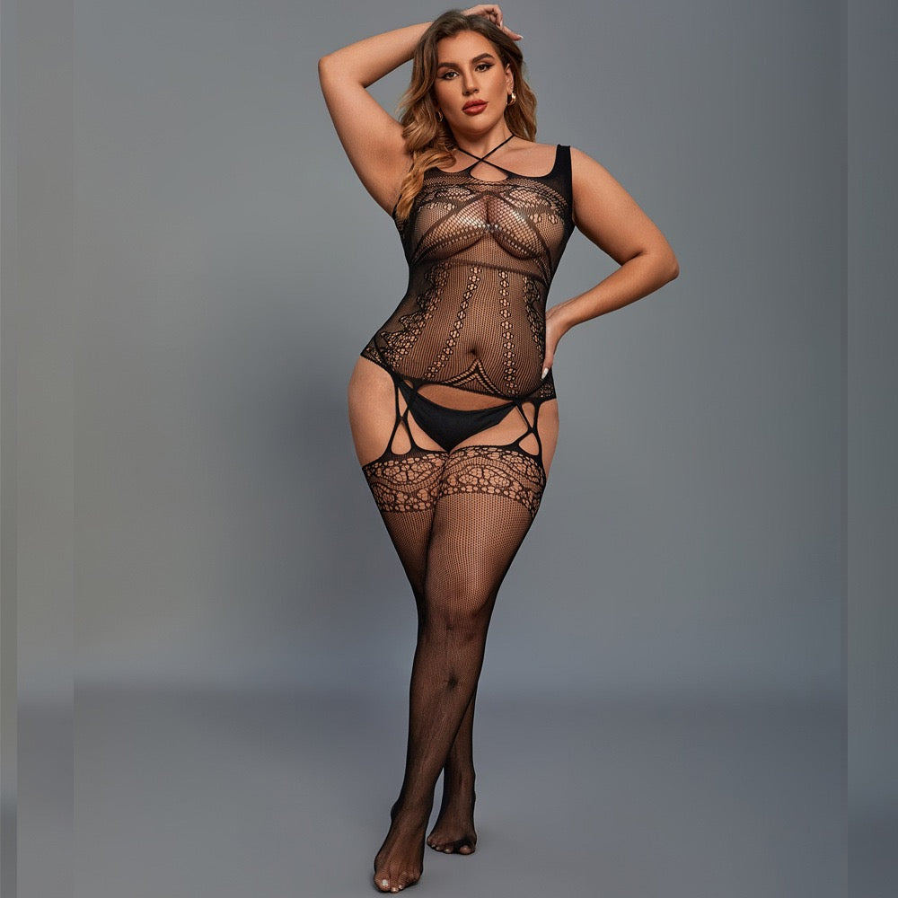 Women's Sexy Bodycon Sexy Lingerie Fishnet Body Stocking Hollow Out See Through Open Crotch Cover Up Bodysuit Without Underwear  See-Through Mesh Bodysuit  Slim Fit Seductive