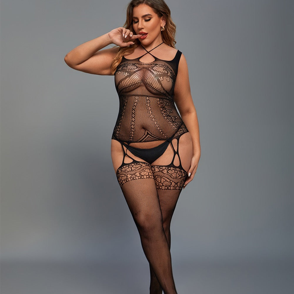 Women's Sexy Bodycon Sexy Lingerie Fishnet Body Stocking Hollow Out See Through Open Crotch Cover Up Bodysuit Without Underwear  See-Through Mesh Bodysuit  Slim Fit Seductive