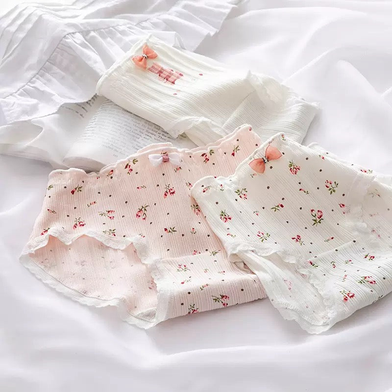 Women's Cotton Panties Mid Waist Comfortable Breathable Cute Sweet FLOWR  Girl Briefs Underwear Female