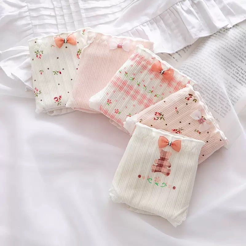 Women's Cotton Panties Mid Waist Comfortable Breathable Cute Sweet FLOWR  Girl Briefs Underwear Female