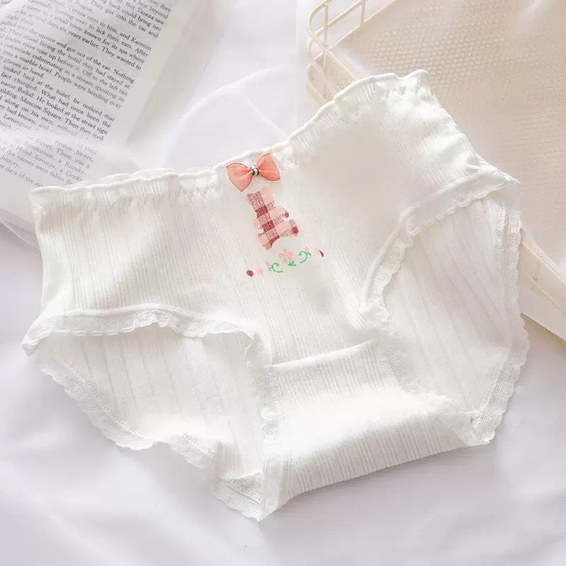 Women's Cotton Panties Mid Waist Comfortable Breathable Cute Sweet FLOWR  Girl Briefs Underwear Female