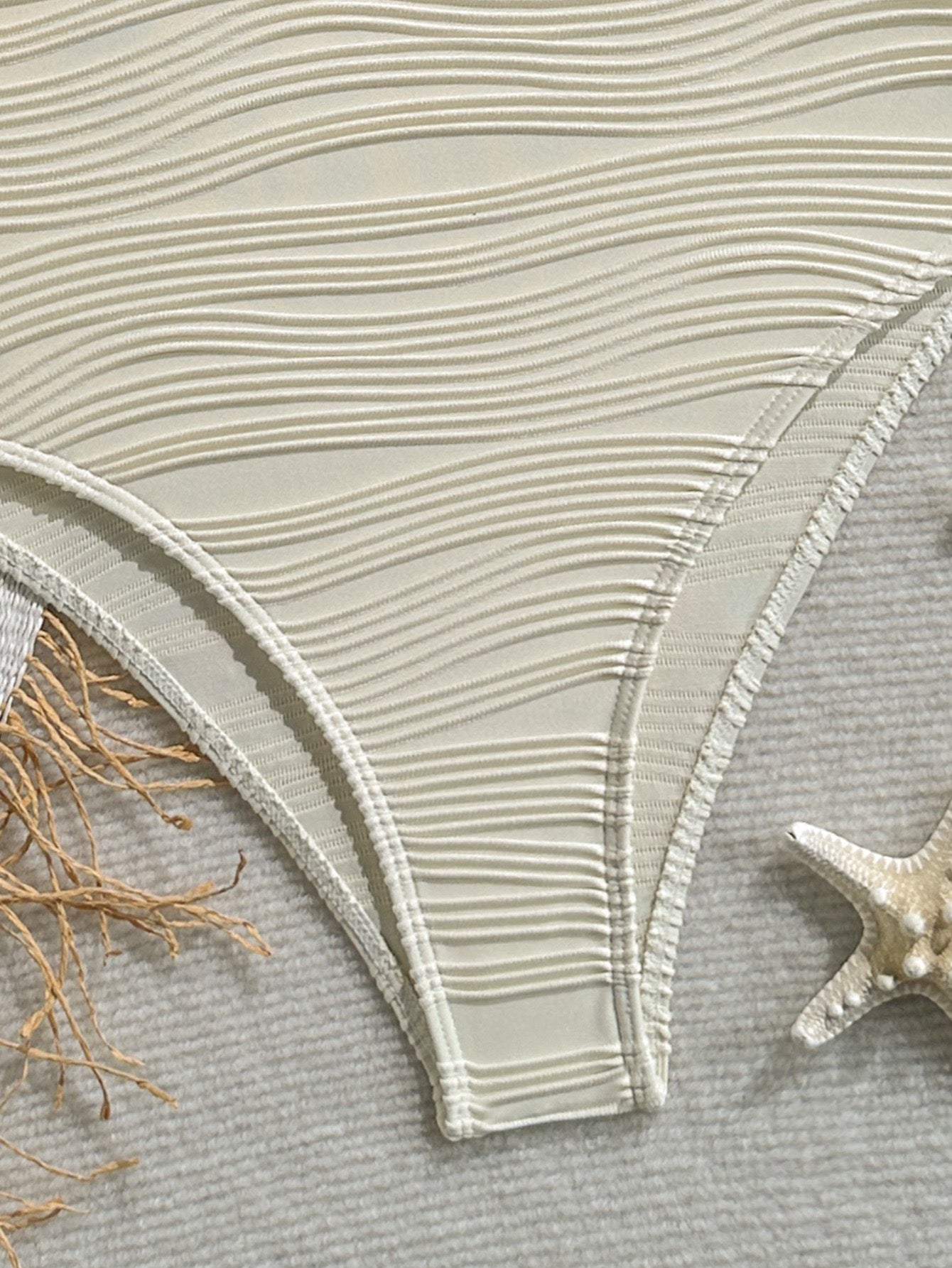 Vintage Beige Ribbed One Piece Swimsuit 2026 Women Beading Strap Underwire Tummy Control Swimwear Beach Holiday Bathing Suits
