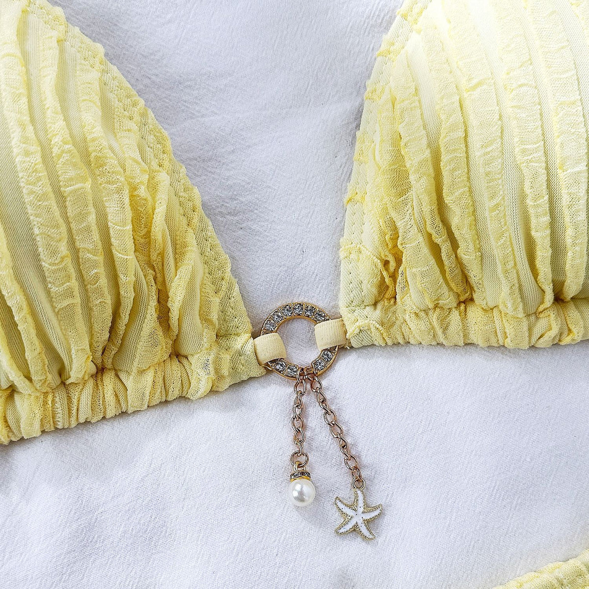 Women’s High Waist Two-Piece Swimsuit Bikini Light yellow Sets Sexy Outfit Print Swimwear V-Neck Bathing Suit