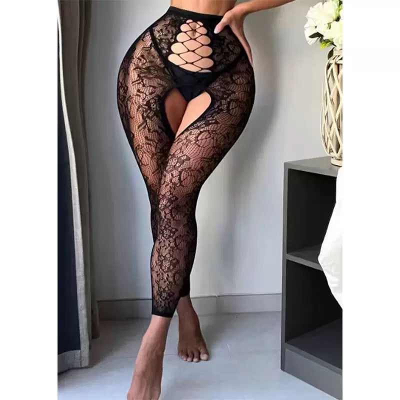 Women's Fishnet Tights Black Fishnet Stockings Sexy Jacquard Bow Thin Cut Braces One Tights Women