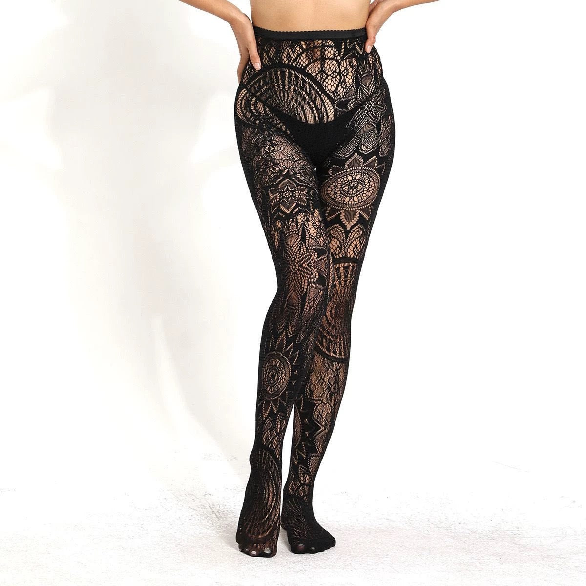 Women's Fishnet Floral Stockings High Waisted Pantyhose Stockings Patterned Tights Leggings