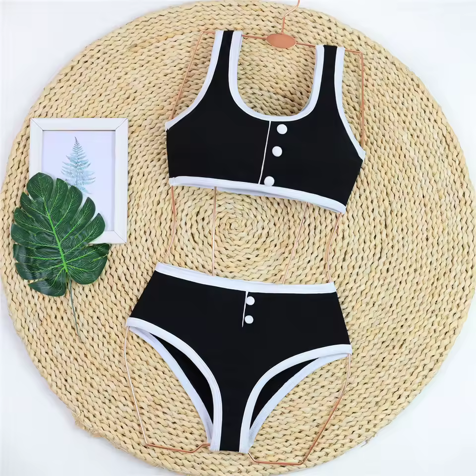 2026 New With Button Mid Waist Bikini Female Swimsuit Women Swimwear Two-Pieces Bikini Set Padded Bather Bathing Suit Swim