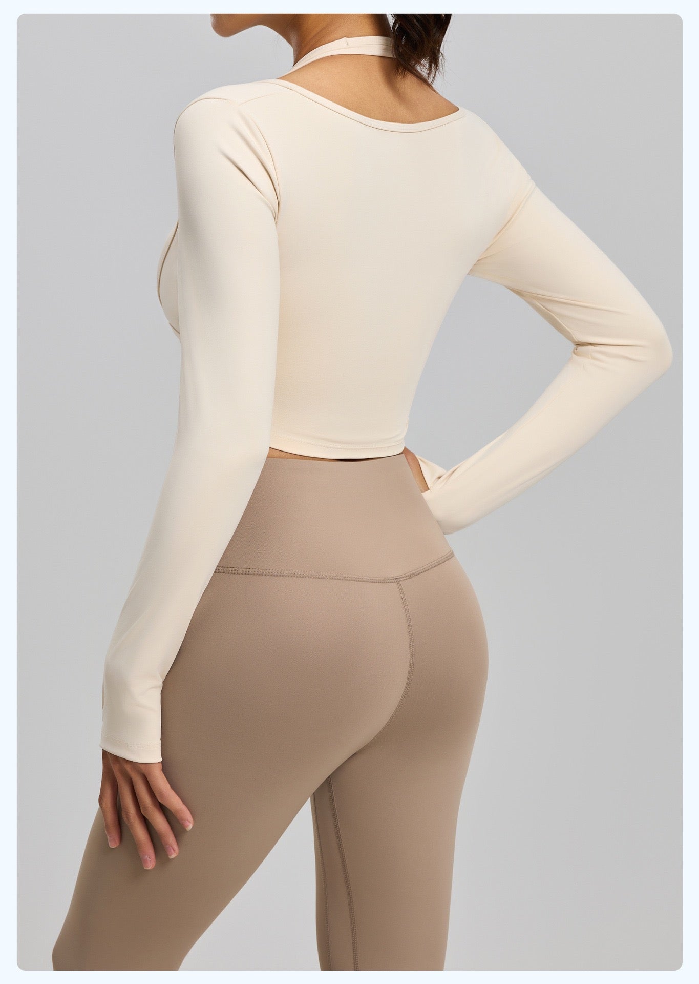 Fake 2pcs Halter-Neck Long-sleeved Yoga Tops Gym Workout Woman Slim Fit Tees Pilates Sports Fitness Training Shirt With Pad