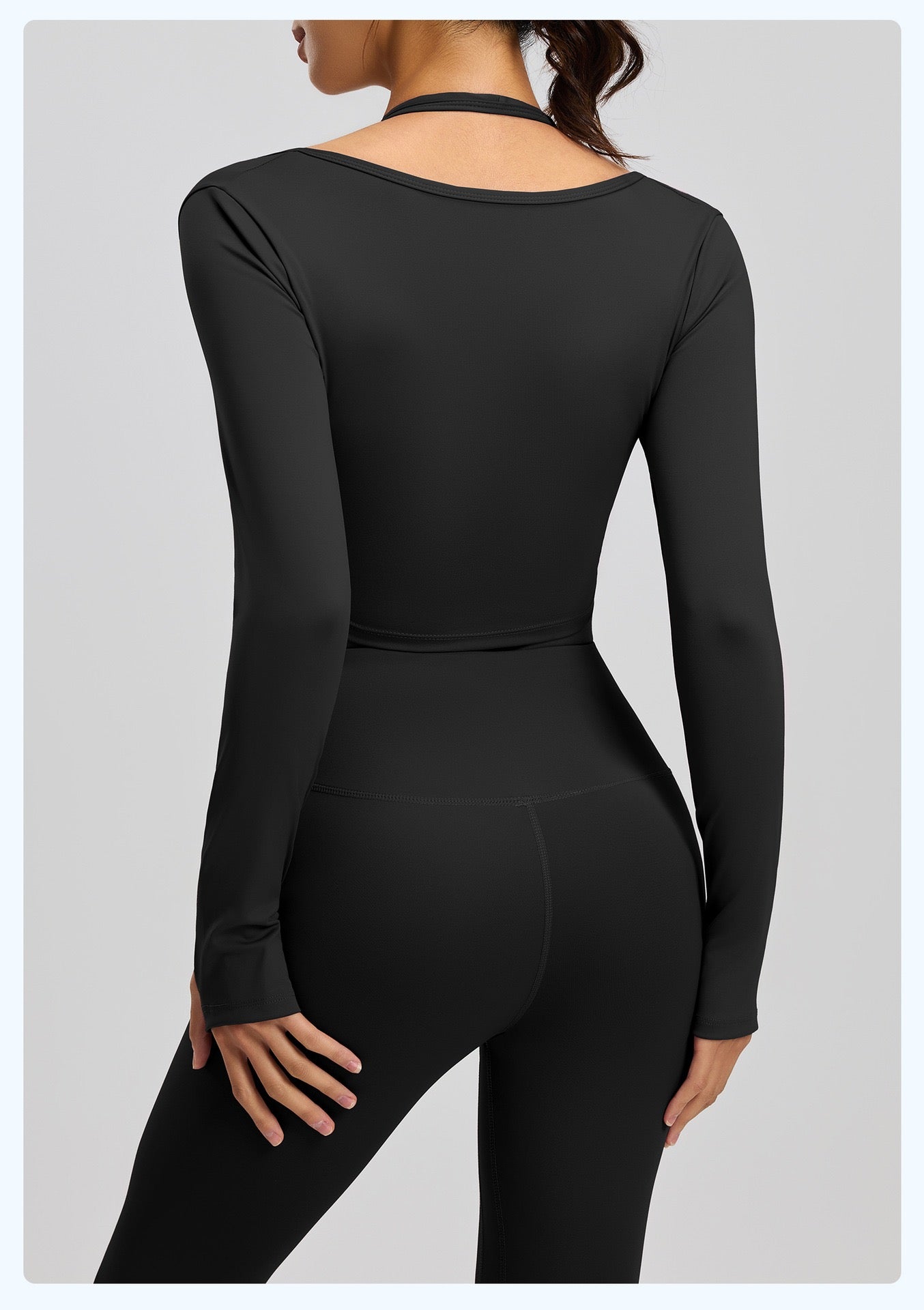 Fake 2pcs Halter-Neck Long-sleeved Yoga Tops Gym Workout Woman Slim Fit Tees Pilates Sports Fitness Training Shirt With Pad