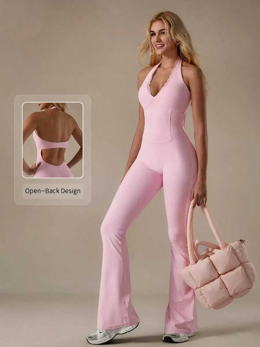 Sports Pink Jumpsuits Women's Tracksuit One-Piece Fitness Suit  Gym Sets Long Sleeves  Exercise Bodysuit Woman