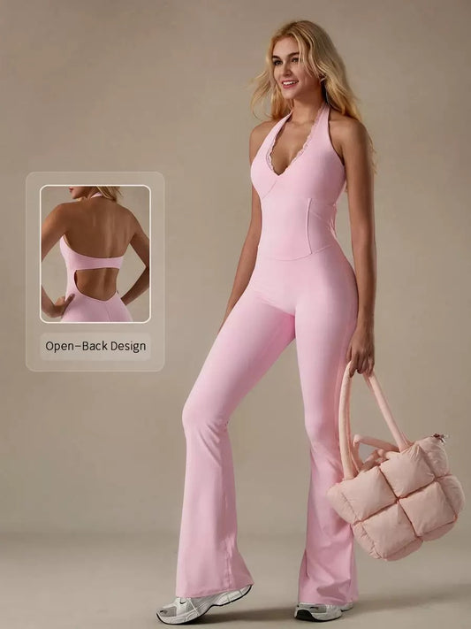 Sports Pink Jumpsuits Women's Tracksuit One-Piece Fitness Suit  Gym Sets Long Sleeves  Exercise Bodysuit Woman (Copy)