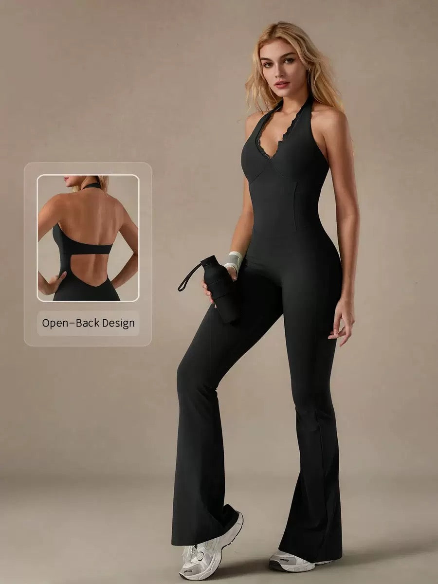 Sports Black Jumpsuits Women's Tracksuit One-Piece Fitness Suit  Gym Sets Long Sleeves  Exercise Bodysuit Woman