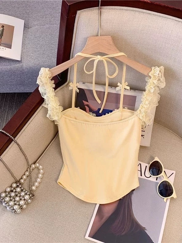 Sexy Slash Neck Lace Halter Camis Women Summer Sweet Slim Sleeveless Vest  Streetwear Hot Girls Off Shoulder Tank New