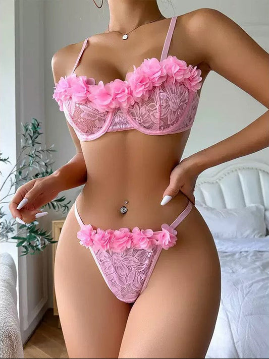 Sexy Lace Flower Embroidery Bikini Mesh Backless Deep V Suspenders Sleeveless Bikini For Beach Vacation Holiday Pool Party