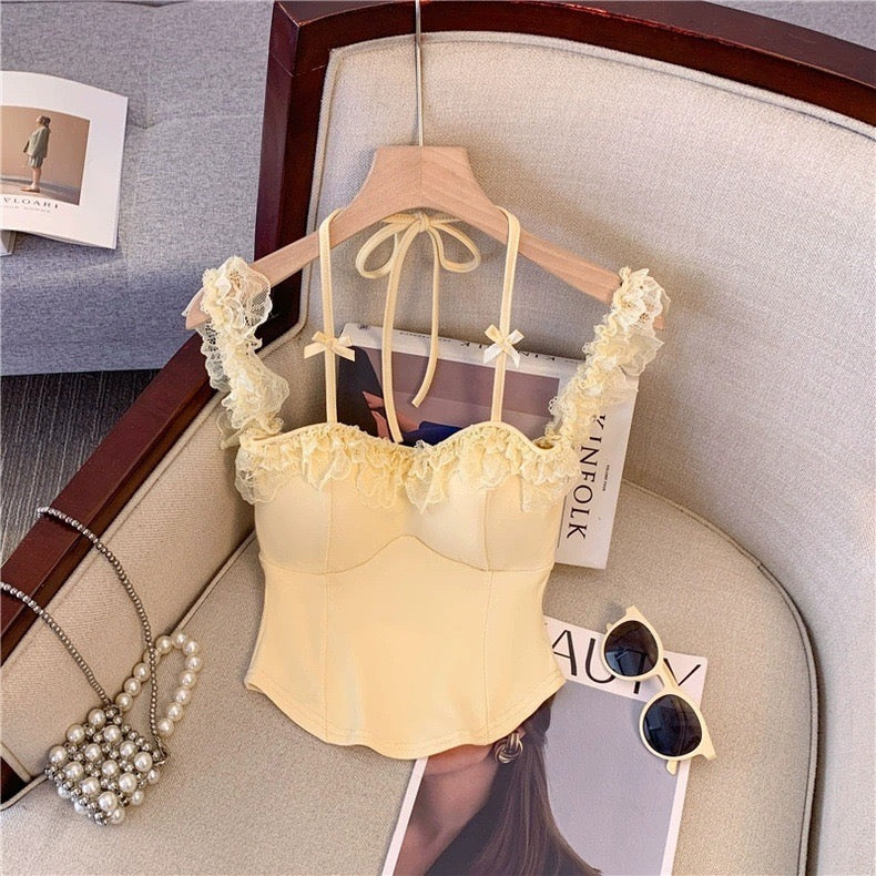 Sexy Slash Neck Lace Halter Camis Women Summer Sweet Slim Sleeveless Vest  Streetwear Hot Girls Off Shoulder Tank New