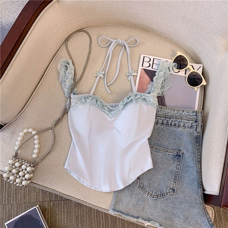 Sexy Slash Neck Lace Halter Camis Women Summer Sweet Slim Sleeveless Vest  Streetwear Hot Girls Off Shoulder Tank New