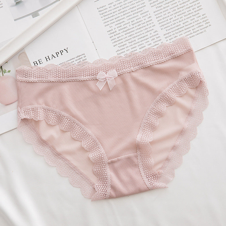 Women's Panties Sexy Lace Lingerie Net Yarn Thin Briefs Girls Bow Hollow Out Low-Rise Seamless Underpants