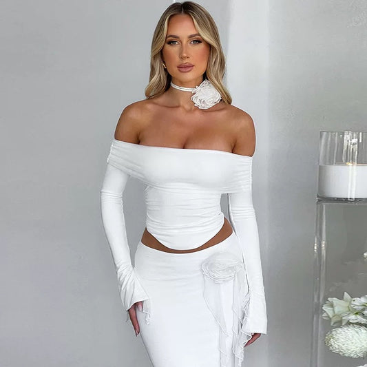 Slim Sexy Backless Lace-Up Top & Bodycon Floral Skirt Set – Elegant 2-Piece Party Outfit for Women