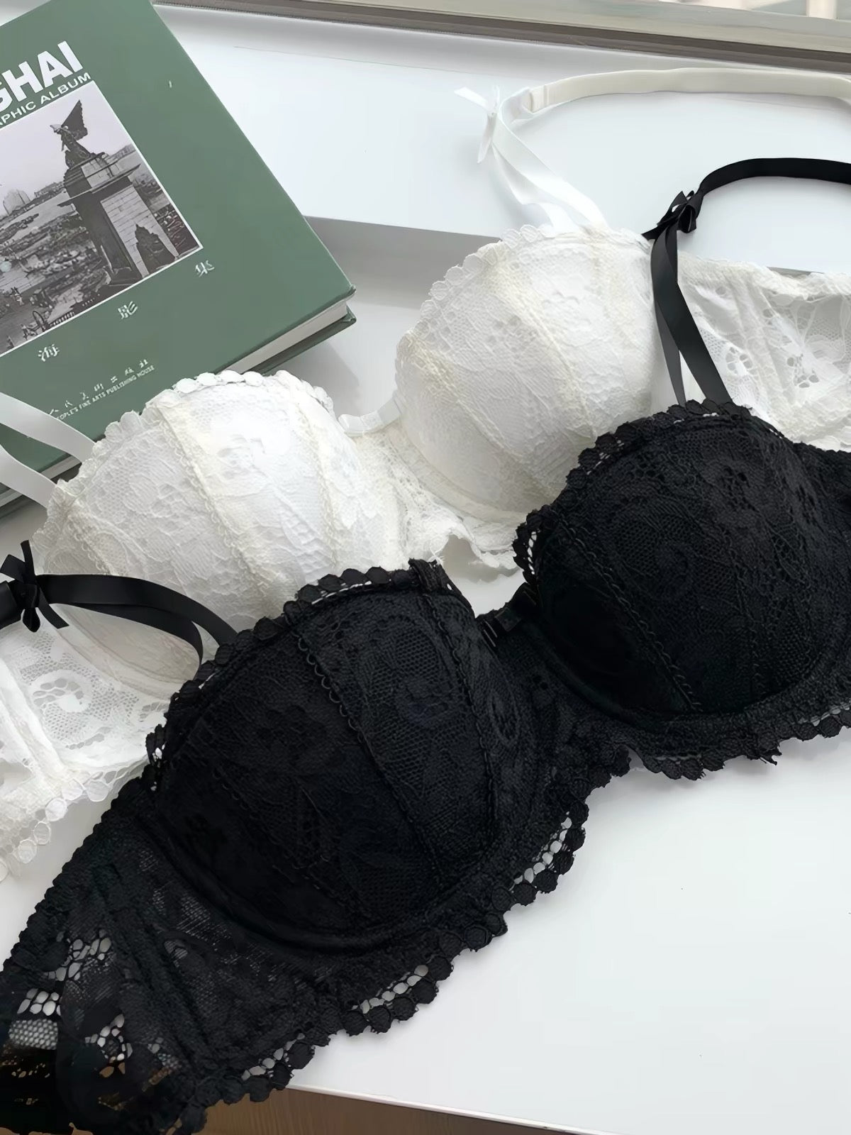 Women Bras Sexy Lace Half Cup  French Style Lingerie Soft Deep V Top Breathable Back Closure Thin Bralette