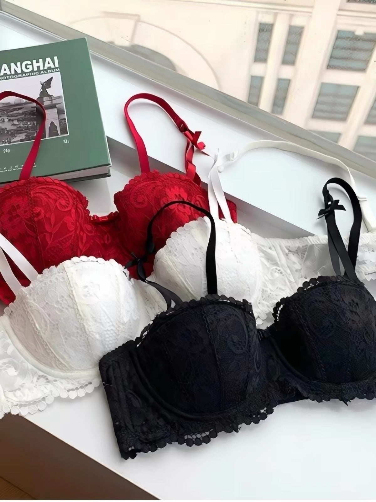 Women Bras Sexy Lace Half Cup  French Style Lingerie Soft Deep V Top Breathable Back Closure Thin Bralette