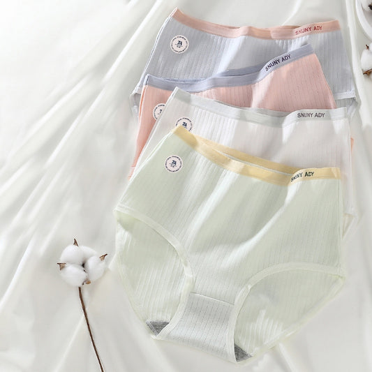 Women's Cotton Panties Solid Color Mid-waist Briefs Breathable Pure Cotton Crotch Underwear Female Lingerie Macaron Color