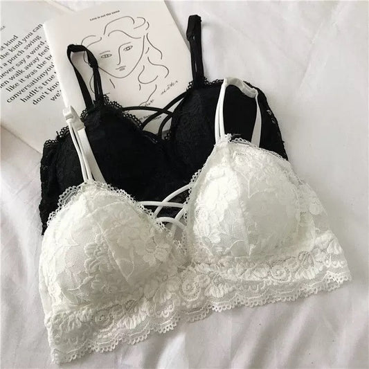 Sexy Lace No Steel Rim Bra Underwear Push Up Deep V Short Tank Top Small Strap Seamless Beautiful Back Bra Summer Thin Bra