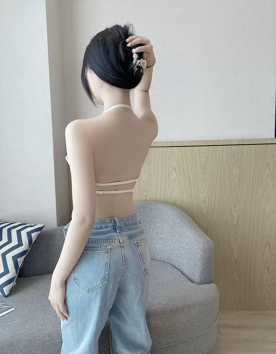 Women's Summer Sexy Backless Bra Seamless Deep U-shaped Plunge Underwear Triangle Cup Sexy Lingerie Tops