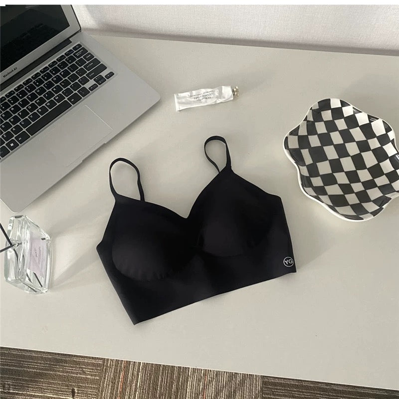 Women's Summer Sexy Backless Bra Seamless Deep U-shaped Plunge Underwear Triangle Cup Sexy Lingerie Tops