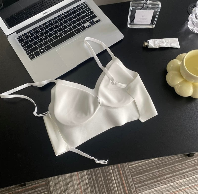 Women's Summer Sexy Backless Bra Seamless Deep U-shaped Plunge Underwear Triangle Cup Sexy Lingerie Tops