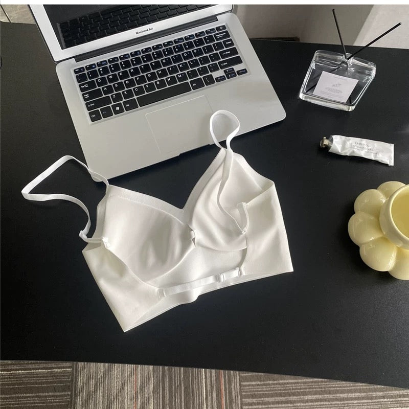 Women's Summer Sexy Backless Bra Seamless Deep U-shaped Plunge Underwear Triangle Cup Sexy Lingerie Tops