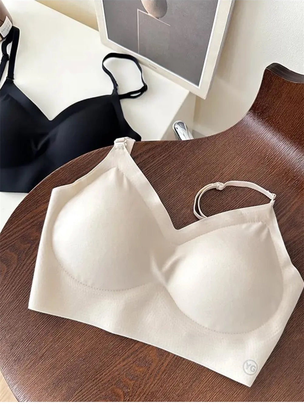 Women's Summer Sexy Backless Bra Seamless Deep U-shaped Plunge Underwear Triangle Cup Sexy Lingerie Tops
