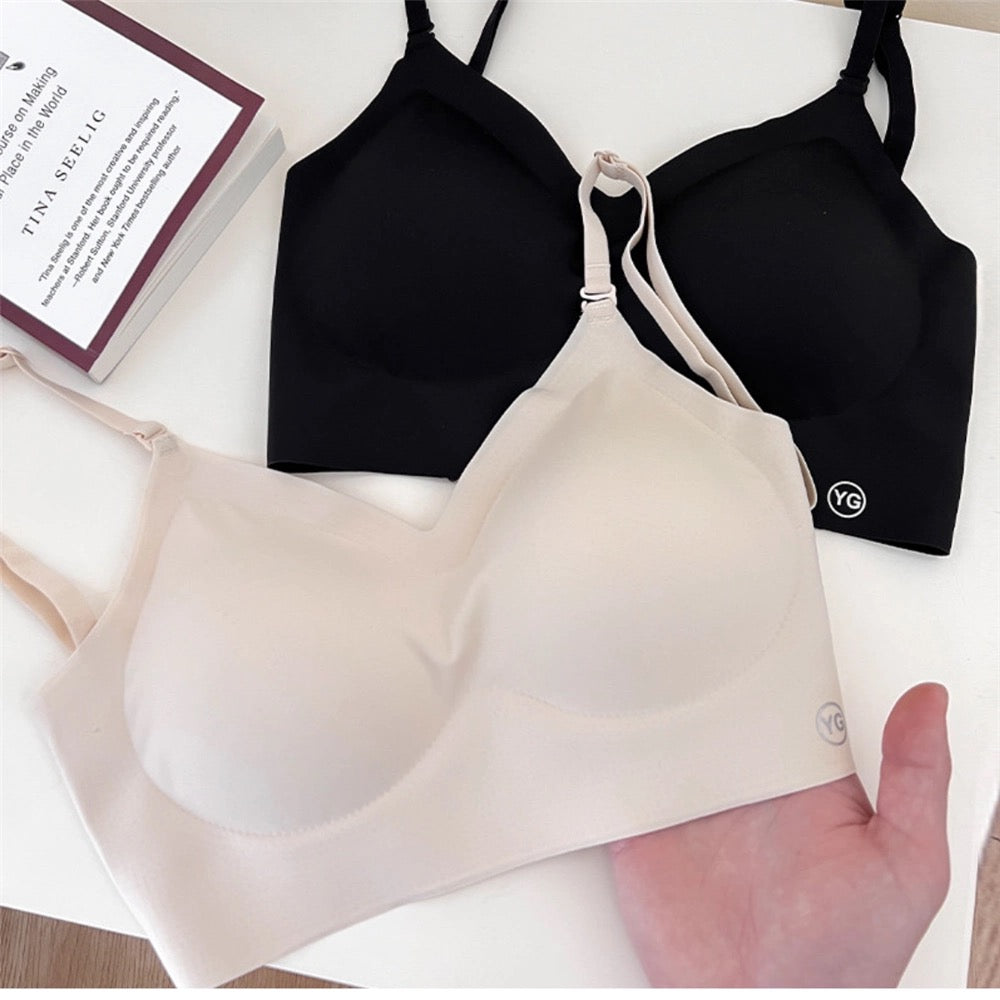 Women's Summer Sexy Backless Bra Seamless Deep U-shaped Plunge Underwear Triangle Cup Sexy Lingerie Tops