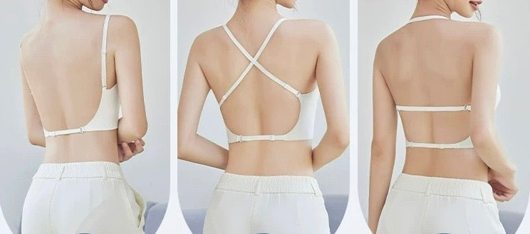 Women's Summer Sexy Backless Bra Seamless Deep U-shaped Plunge Underwear Triangle Cup Sexy Lingerie Tops
