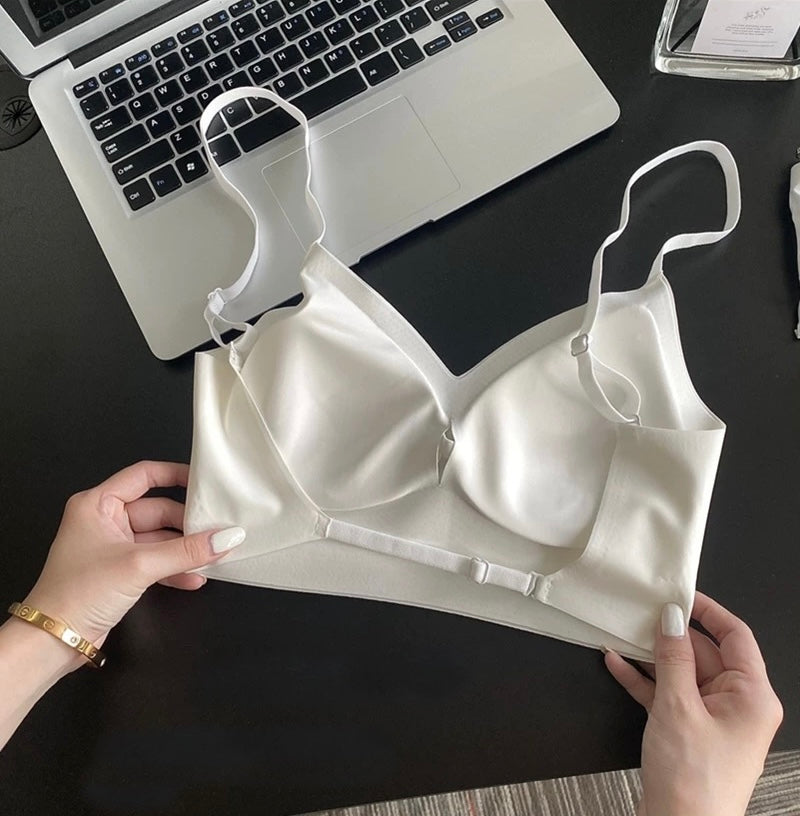 Women's Summer Sexy Backless Bra Seamless Deep U-shaped Plunge Underwear Triangle Cup Sexy Lingerie Tops