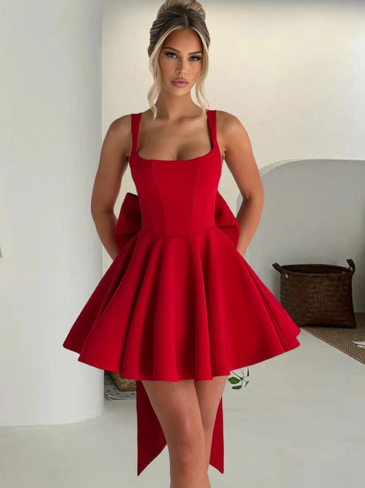Pretty dress A-line Slim Red Sexy Spaghetti Straps Party Mini Dress Summer Robe