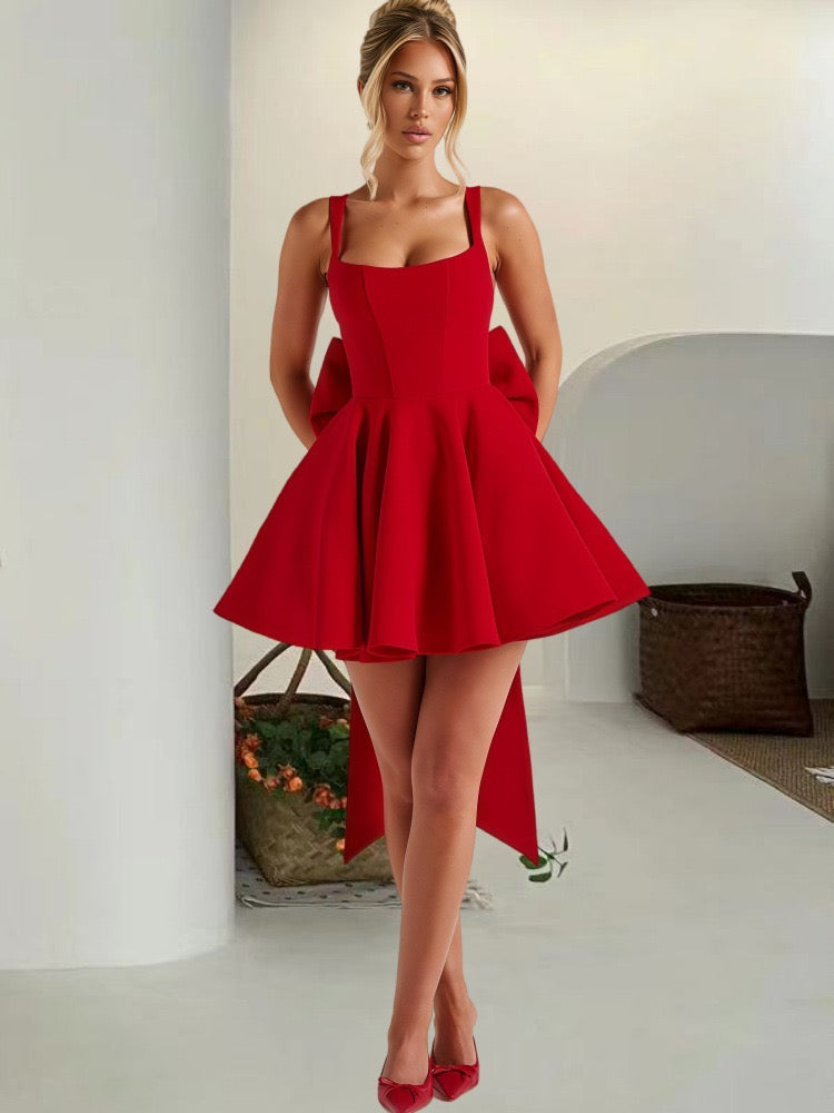 Grazioso vestito a trapezio aderente rosso sexy con spalline sottili mini abito da festa estivo