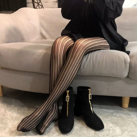Women’s Sexy Retro Striped Tights – Hollow Out Pantyhose, Super Stretchy Spring & Autumn Leggings Stockings