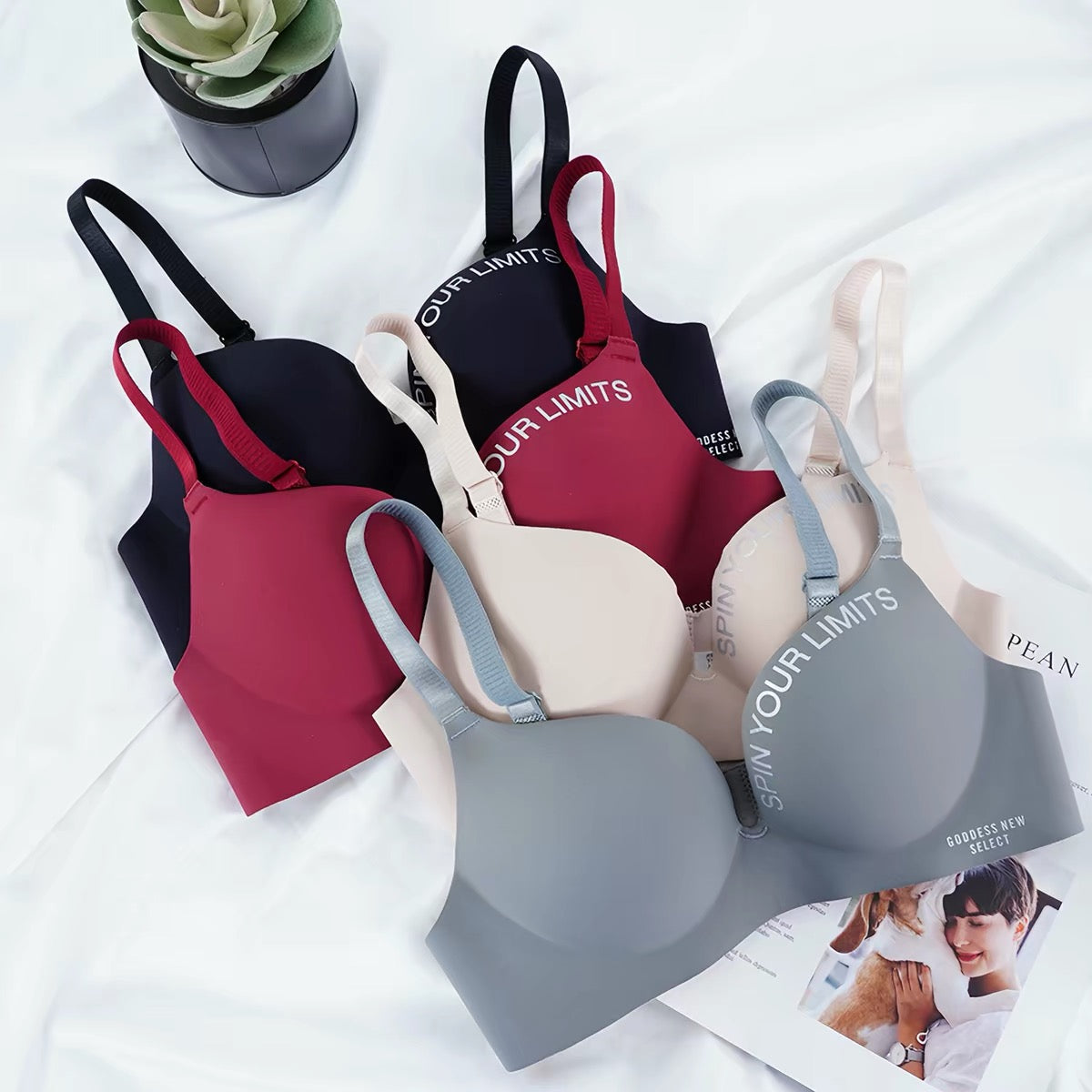 Wire-Free One-Piece Seamless Knitted Everyday Bra for Women Cross-Border Summer Breathable Underwear Adjusted-Straps