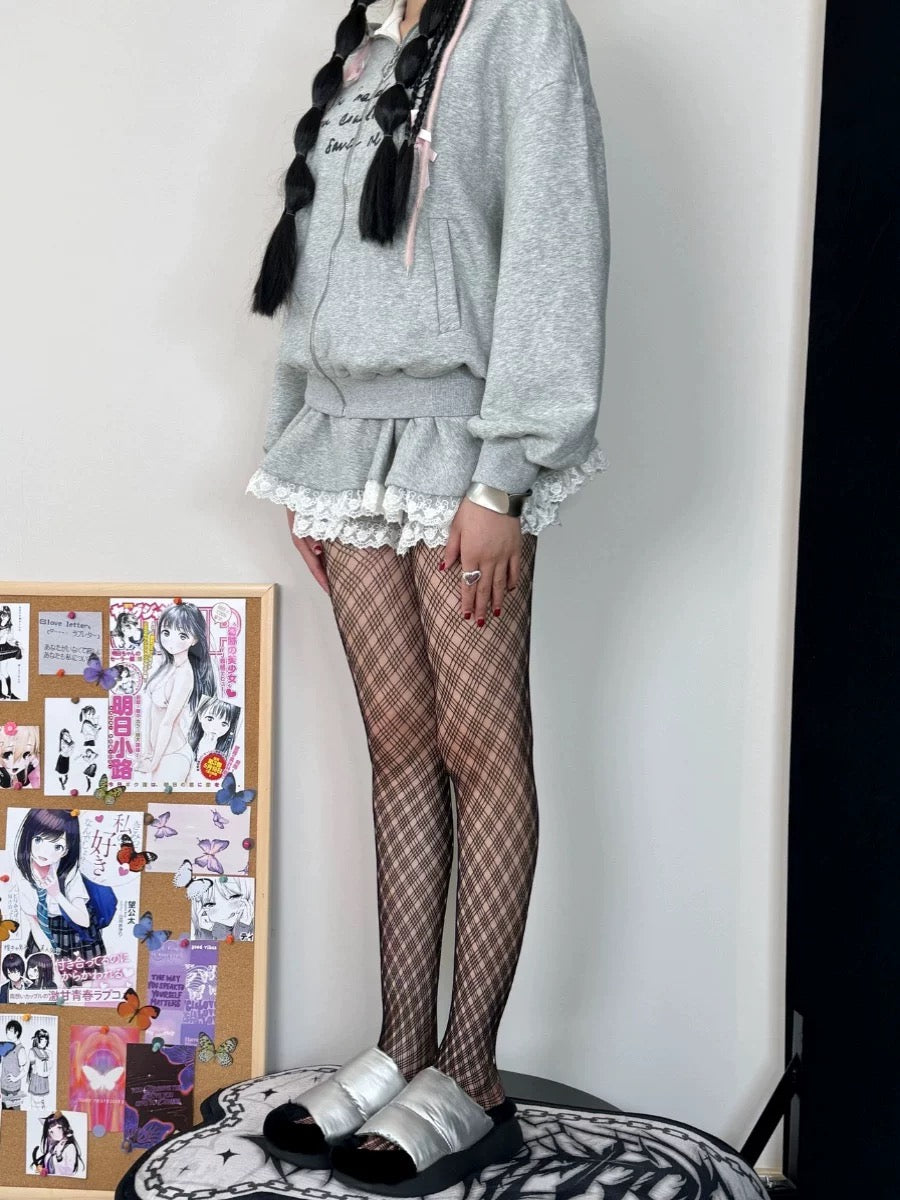 The thin black fishnet stockings with medium-sized mesh for women are alluring.