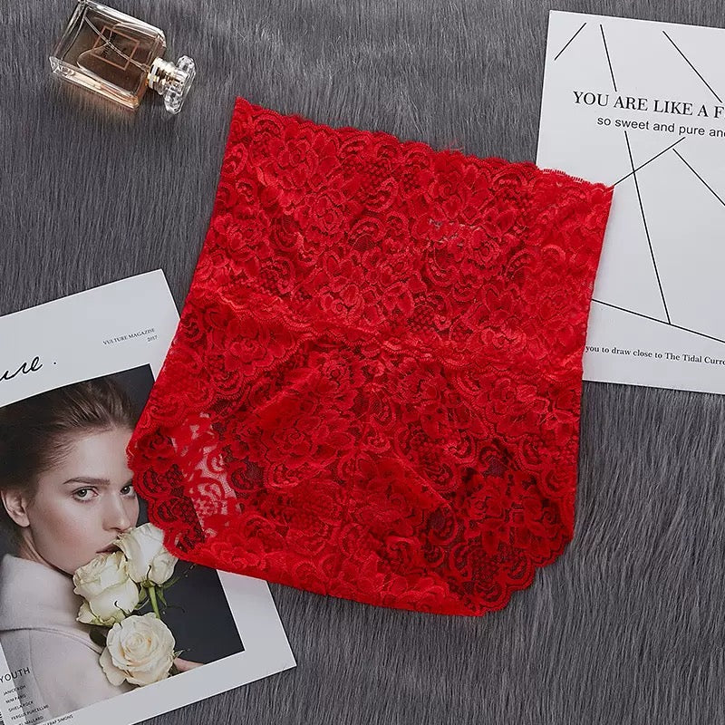 High-Rise Sexy Lace Briefs Comfortable Stretchy Semi Sheer French-Cut Panties Women's Underwear Breathable Lingerie