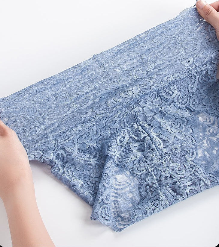 High-Rise Sexy Lace Briefs Comfortable Stretchy Semi Sheer French-Cut Panties Women's Underwear Breathable Lingerie